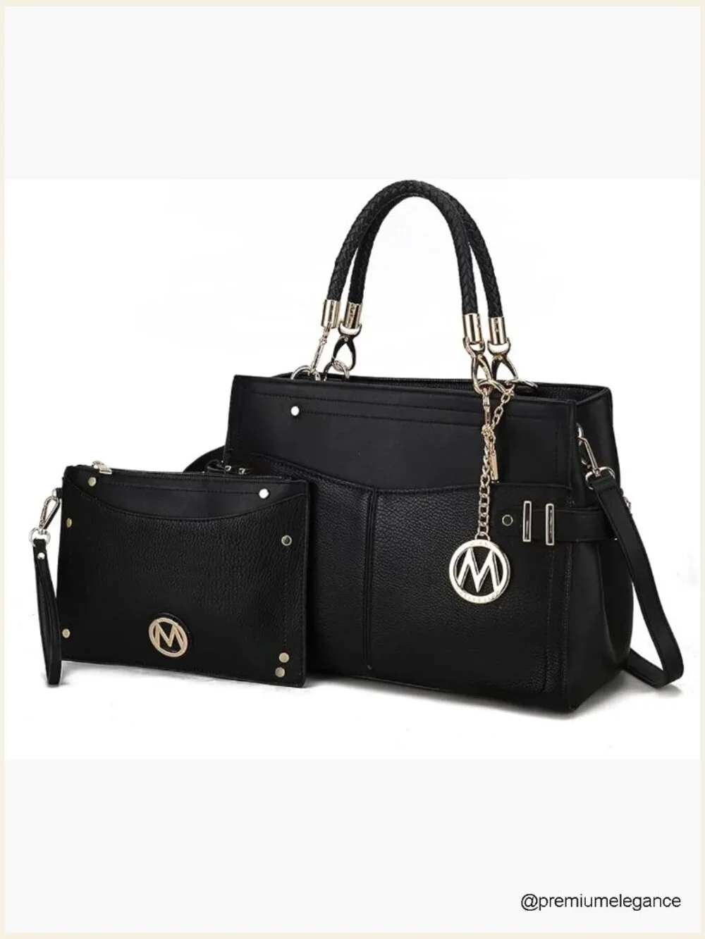 2pc Vegan Leather Satchel Crossbody and Wristlet Bag Set